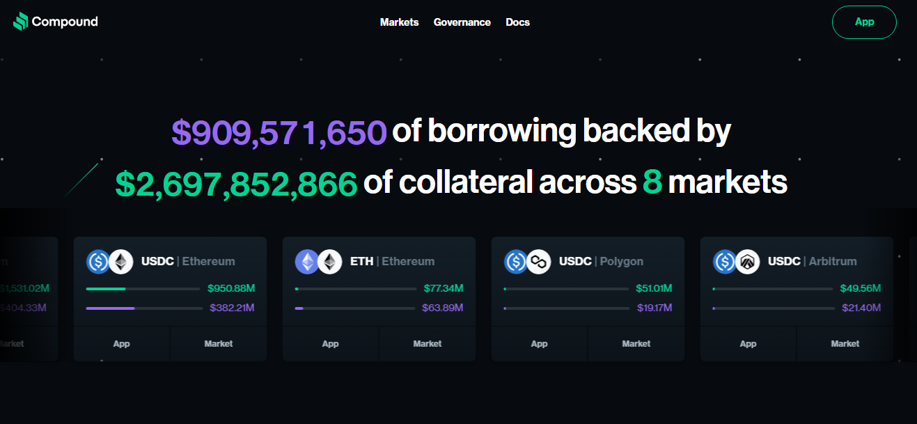 Compound is an algorithmic money market that allows you to borrow money by putting other money as collateral